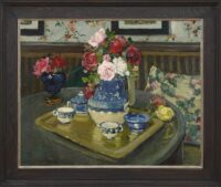 Adrian-Louis Demont: Stilleven met rozen op een tafel (in lijst)