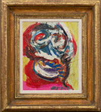 Karel Appel: Figuur tegen gele achtergrond (in lijst)