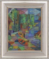 Willy Boers: Landschap met bootjes (in lijst)