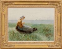 Bernardus Johannes Blommers: Breiend vissersmeisje in de duinen (in lijst)