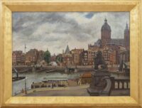 George Friederich Ferdinand Schiller: Gezicht op de Prins Hendrikkade, met de St. Nicolaaskerk te Amsterdam (in lijst)