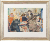 Sjoerd Visser: Bedrijvigheid in het koffiehuis (in lijst)