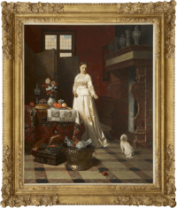 Petrus Renier Hubertus Knarren: Jonge vrouw in een interieur (in lijst)