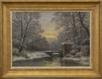 Louis Apol: Winters bosgezicht met ondergaande zon (in lijst)