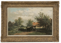Georgius Heerebaart: Paard en wagen in een zomers landschap (in lijst)