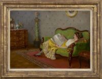 Robert Völcker: Lezende dame op een sofa (in lijst)
