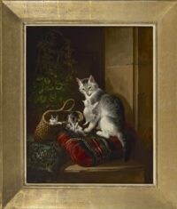 Henriëtte Ronner-Knip: Moederpoes met haar jongen (in lijst)