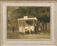 Arie Zwart: IJskar op de Melkmarkt in Zwolle (in lijst)