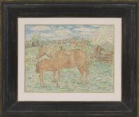 Leo Gestel: Paarden met veulens in de wei (in lijst)
