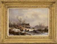 Pieter Kluyver: Winters landschap met bevroren vennetje (in lijst)