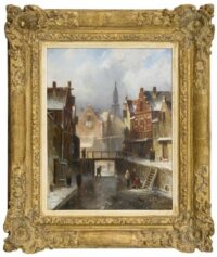 Charles Leickert: Een Amsterdamse gracht in de winter (in lijst)