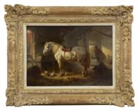 Wouterus Verschuur: Stalinterieur met wit paard (in lijst)