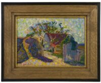 Jaap Weyand: Zonnig luministisch landschap met boerderij (in lijst)