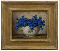 Ernest Filliard: Blauwe gentiaantjes in een kom (in lijst)