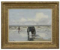 Gerhard Arij Ludwig 'Morgenstjerne' Munthe: Schelpenvisser met kar en paard op het strand (in lijst)