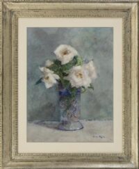 Herman Bogman: Witte rozen in kristallen vaas (in lijst)