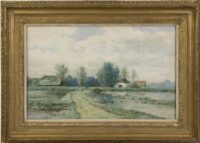 Willem Roelofs: Polderlandschap met boerderij (in lijst)