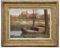 Anton Koster: Tulpenkwekerij aan de Kerklaan te Heemstede (in lijst)