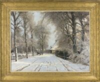 Louis Apol: Winterse boslaan met paard en wagen (in lijst)