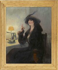 Anthonie Pieter Schotel: Vrouw met sigaret in een café (in lijst)