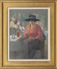 Jacob Sijbout ‘Jac’ de Vries: Vrouw met sigaret in een restaurant (in lijst)