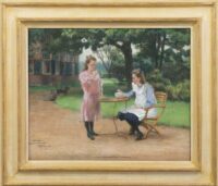 Willy Sluiter: Twee meisjes in de tuin bij Huize Heideveld Laren (in lijst)