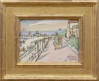 Jan Toorop: Wandelen langs de promenade in Oostvoorne met het badpaviljoen (in lijst)