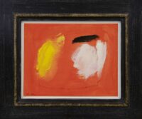 Eugène Brands: Compositie tegen rode achtergrond (in lijst)