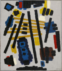 Willem Hussem: Compositie tegen grijze achtergrond (in lijst)
