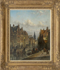 Johannes Fanciscus Spohler: Zomers stadsgezicht (in lijst)