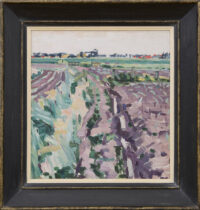 Jan van der Zee: Gronings landschap met dorp op de achtergrond (in lijst)