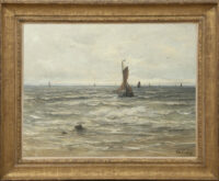 Hendrik Willem Mesdag: Bomschuiten op zee (in lijst)
