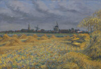 Johan Dijkstra: Zonnig landschap met zicht op het wierdedorp Eenrum