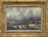 Charles Leickert: Schaatsplezier op een winterse dag (in lijst)
