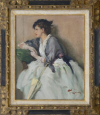 Fernand Toussaint: Jonge vrouw in witte jurk (in lijst)