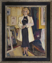 Jan Jordens: Staande vrouw in het atelier van de kunstenaar (in lijst)