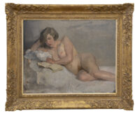 Isaac Israels: Lezend naakt op bed (Sjaantje van Ingen) (in lijst)