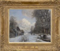 Louis Apol: Winterlandschap met wandelaar langs een vaart (in lijst)