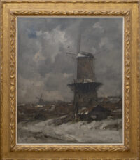 Jacob Maris: Stellingmolen in een besneeuwd landschap (in lijst)