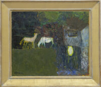 Wim Oepts: Dorpsgezicht met paarden (in lijst)