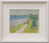 Jan Toorop: Gezicht op een dijkje met varende zeilboten (in lijst)