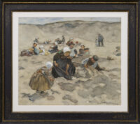Johannes Evert Hendrik Akkeringa: Strandgezicht met spelende kinderen (in lijst)