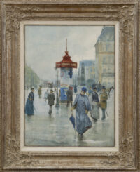 Ernst Witkamp: De Sarphatistraat in Amsterdam ter hoogte van de Hogesluisbrug met rechts het Amstelhotel (in lijst)