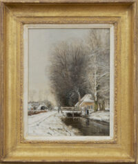 Louis Apol schliderij, Boerderij in sneeuwlandschap, te koop.: Boerderij in sneeuwlandschap (in lijst)