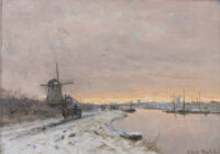 Louis Apol: Winter landschap met paard en wagen langs een vaart