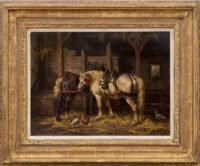 Wouterus Verschuur: Twee paarden in een stal (in lijst)