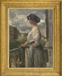 Isaac Israels: Jonge vrouw op een balkon in Parijs (in lijst)