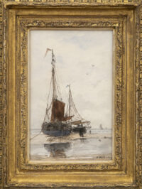 Hendrik Willem Mesdag: Bomschuiten op het strand (in lijst)