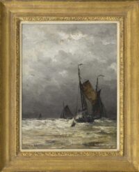 Hendrik Willem Mesdag: De terugkomst van de bomschuiten (in lijst)
