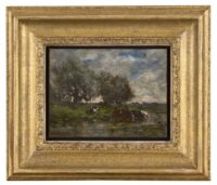 Willem Roelofs: Landschap met koeien in het water (in lijst)
